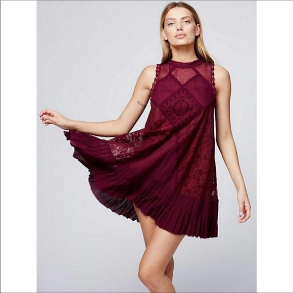 Free People One Angel burgundy crochet dress, SP - Picture 3 of 5